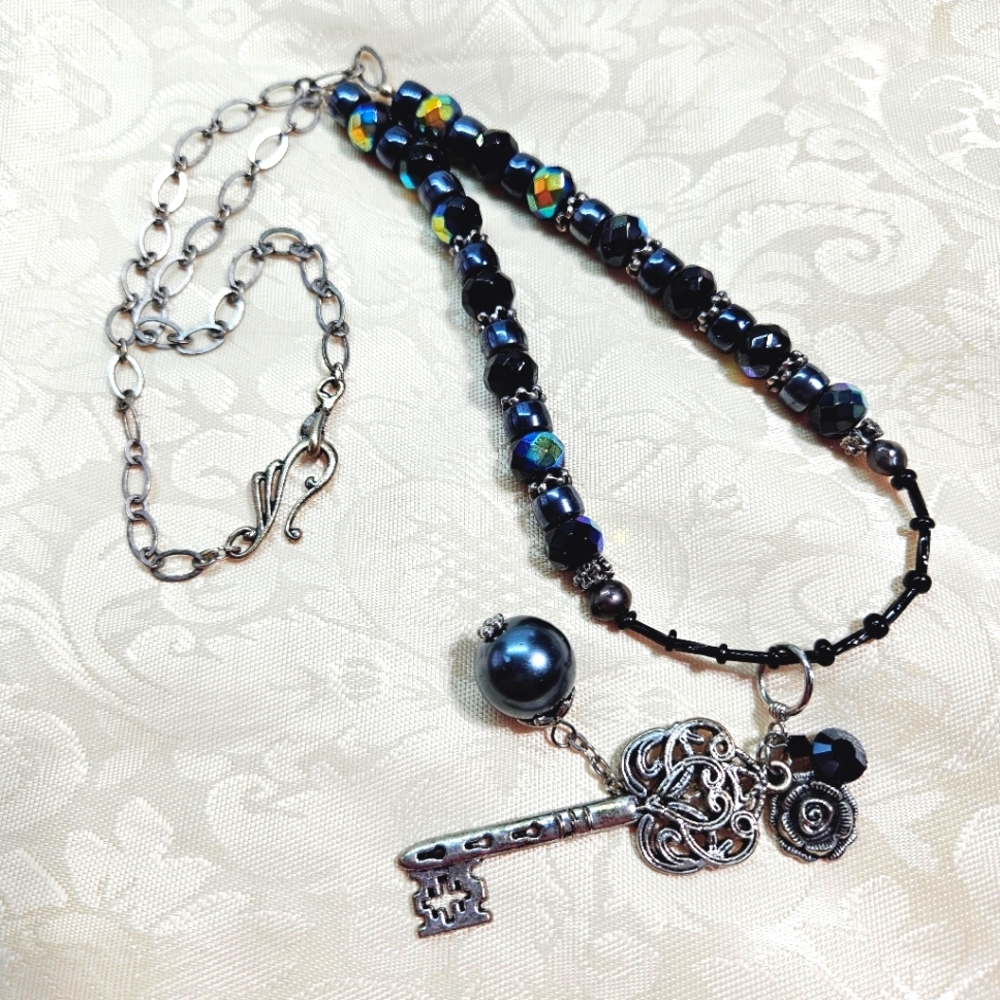 Handcrafted Oil Spill Bead & Chain Necklace With Charms